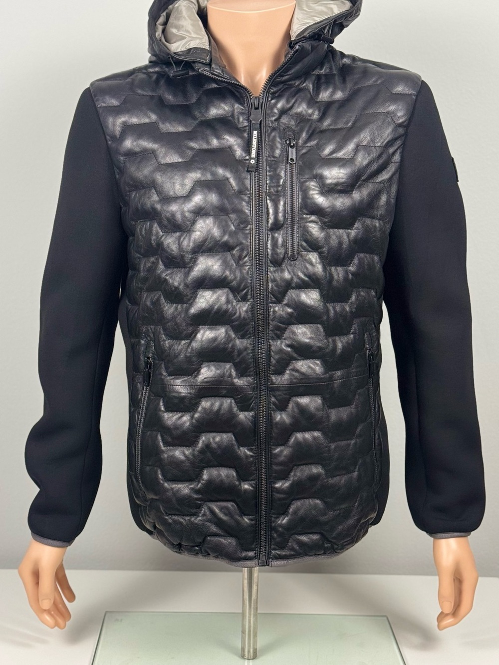 Milestone MS-Darwin Men’s M EU 50 Black Lambskin Leather Hybrid Hooded Jacket